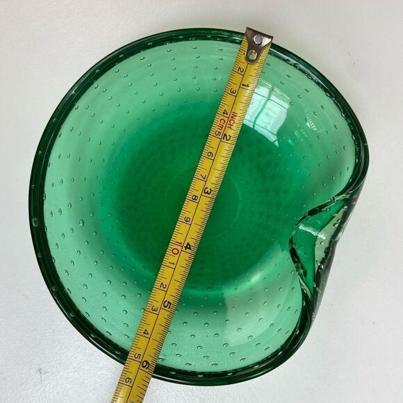 Vintage Emerald Green Bullicante Controlled Bubble Handblown Glass Dish Ashtray - Picture 10 of 11